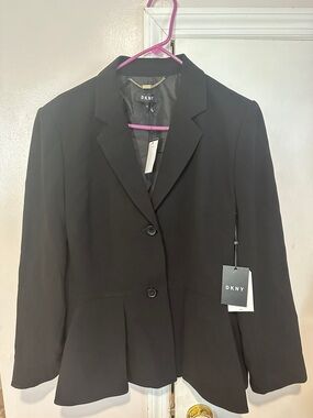 NWT DKNY Black Women's Peplum Blazer with Notch Lapel